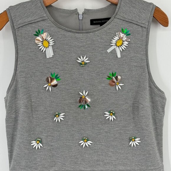 Banana Republic Daisy Embellished Gray Sleeveless Dress Size 10 ponte knit - Picture 6 of 13